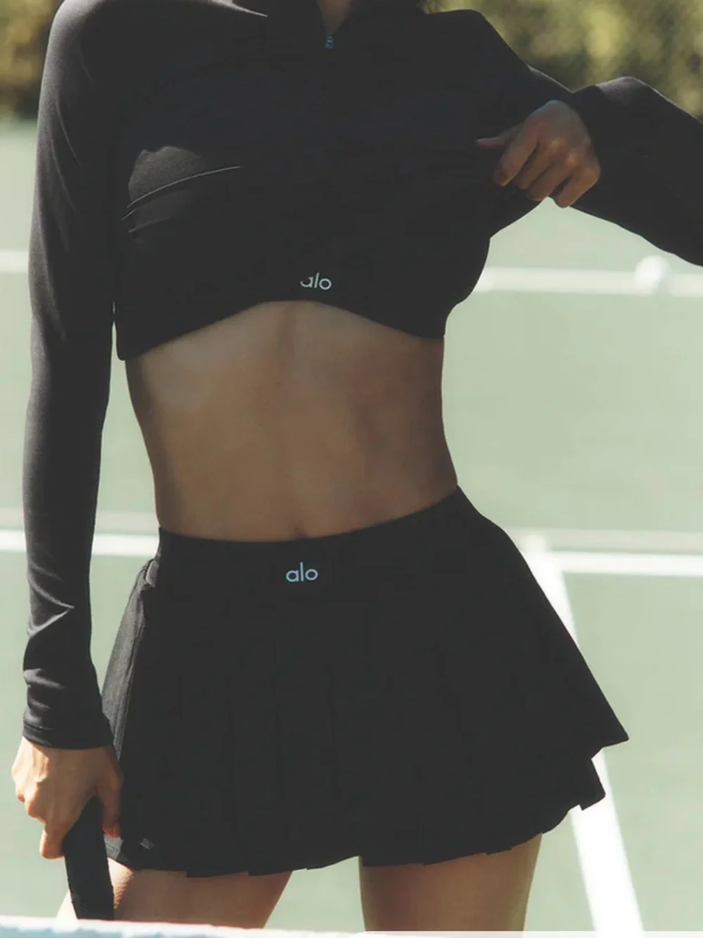 ALO Yoga Double Or Nothing Tennis Skirt Black Large NWT Pleated Mini Skort Short